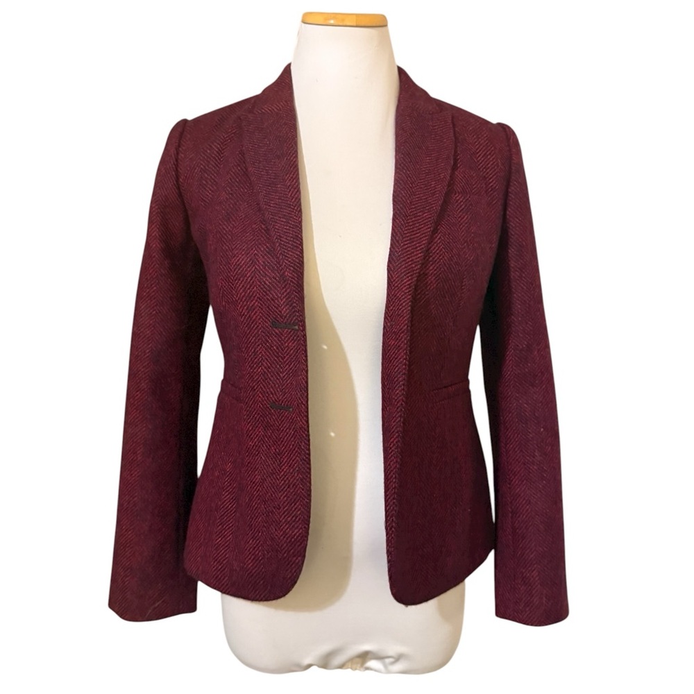 Boden Women's Burgundy Herringbone Open-Front Blazer